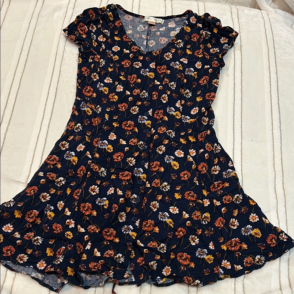 Band of Gypsies Navy Blue Buttoned Fit and Flare Dress
